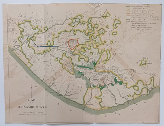 AOP India 1910 MAP of Junagadh State 33 x 42cm