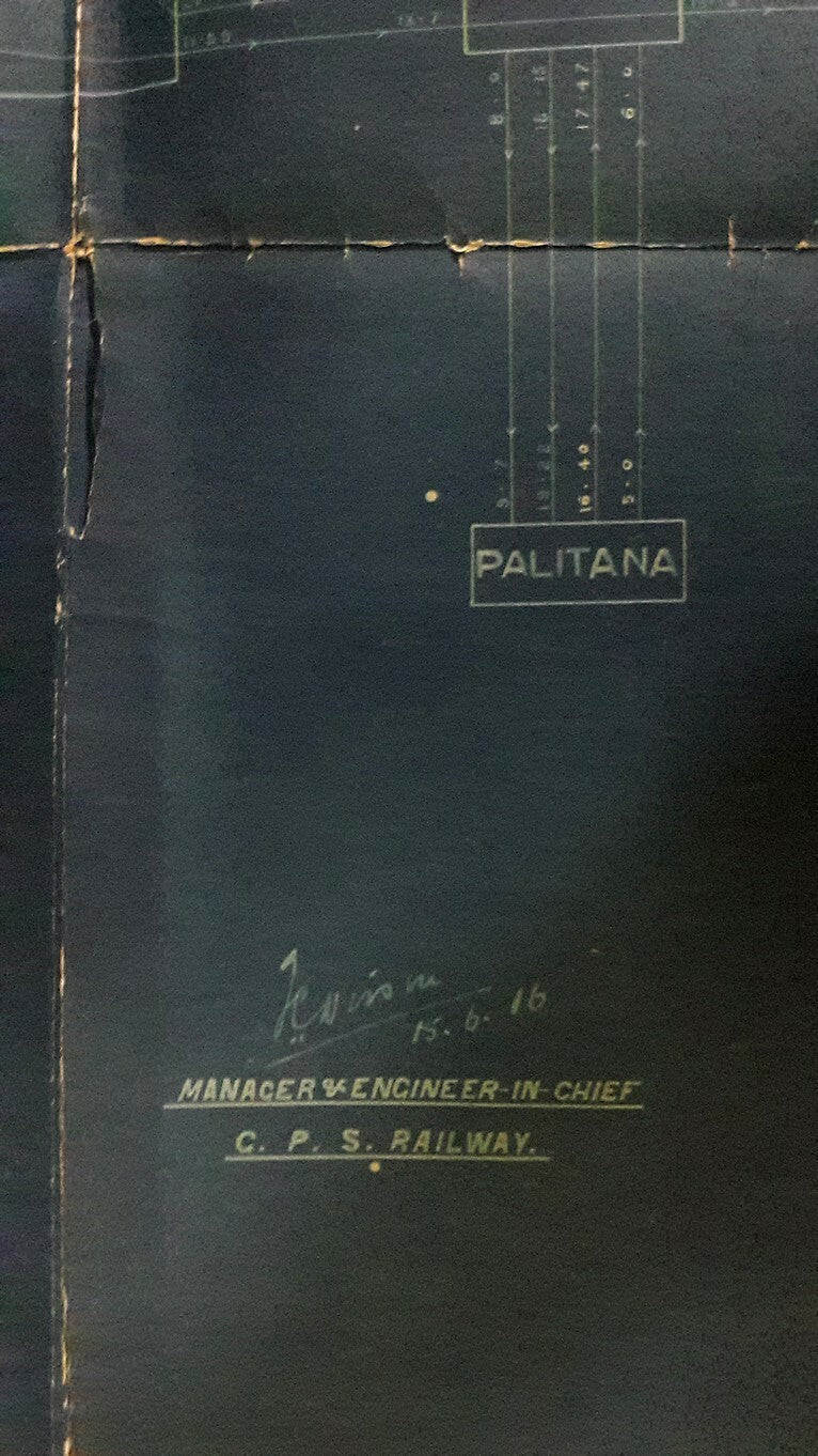India 1916 Kathiawar Railways complete routes & timings map blue print 36” x 49”
