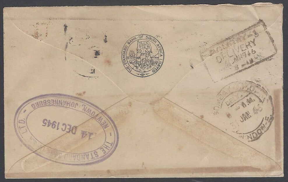 AOP South Africa 1933 2d single franked cover canc Johannesburg to India