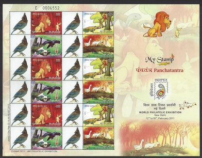 India 2011 Personalised stamps Sheetlet MNH Panchatantra & Blue Jay
