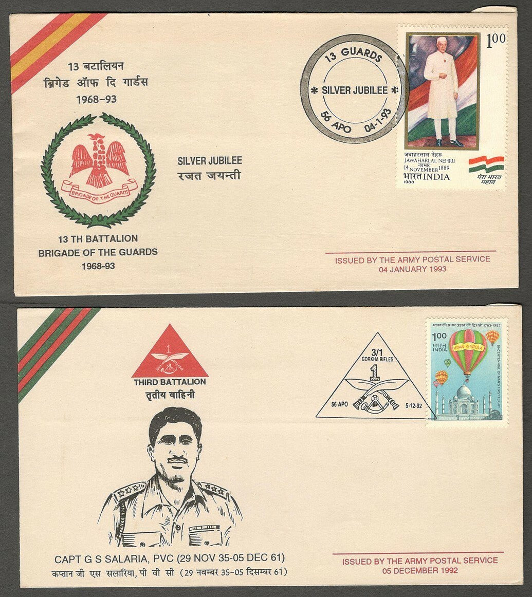 AOP India 1990-93 Regimental FDC First Day covers (10)