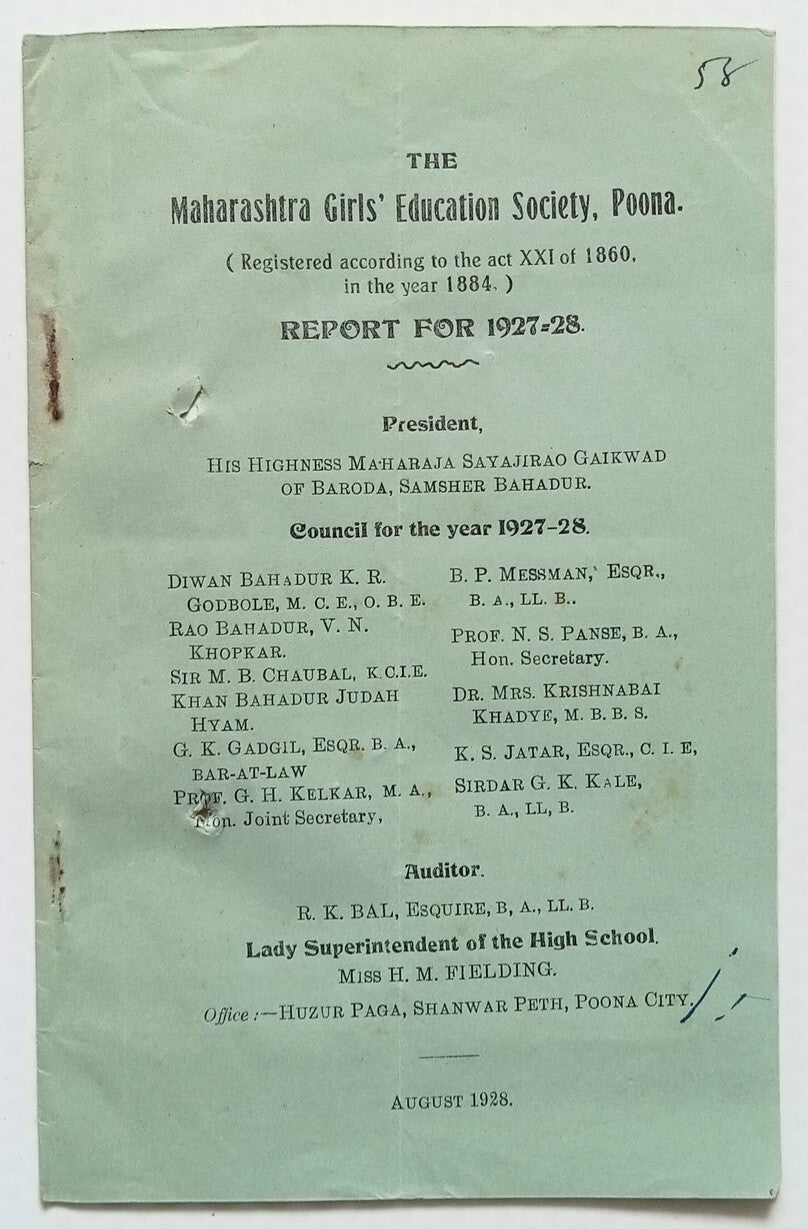 AOP India Maharashtra Girls Education Society, Poona REPORT FOR 1927-28