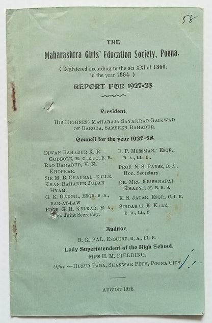 AOP India Maharashtra Girls Education Society, Poona REPORT FOR 1927-28