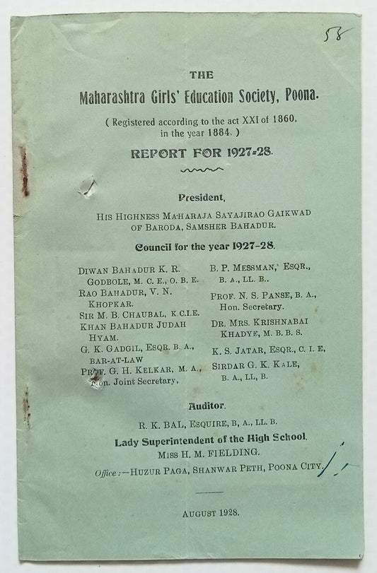 AOP India Maharashtra Girls Education Society, Poona REPORT FOR 1927-28