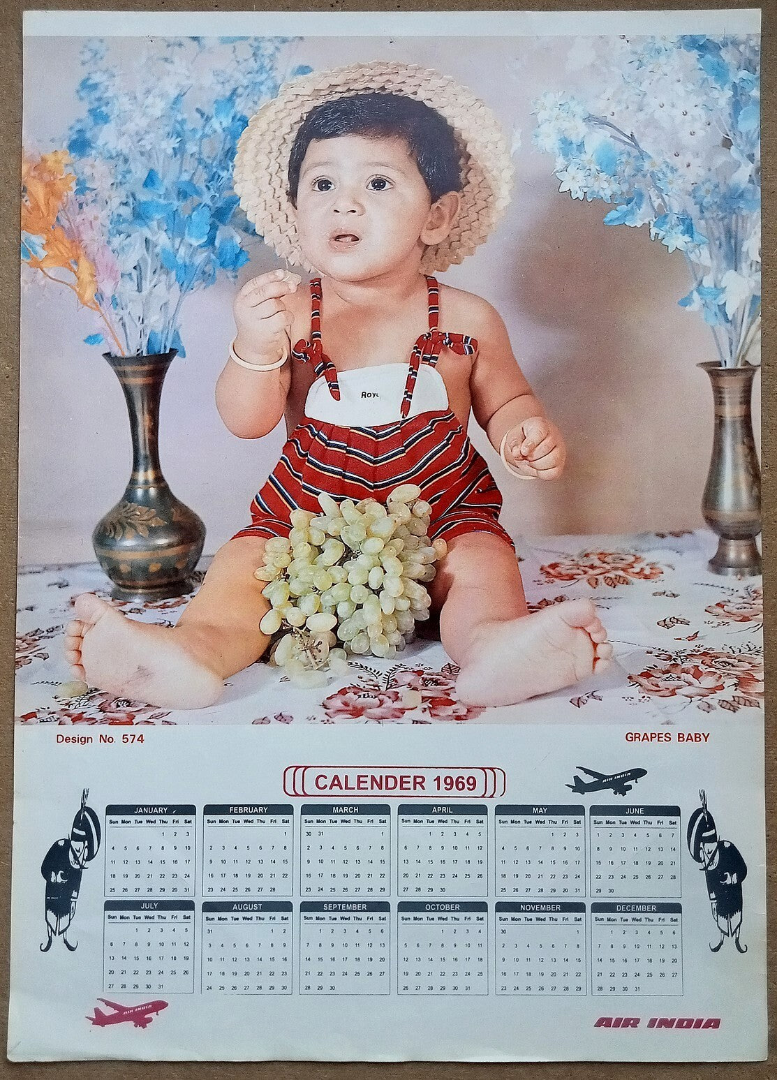 AIR INDIA 1969 poster calender 574 - GRAPES BABY - R