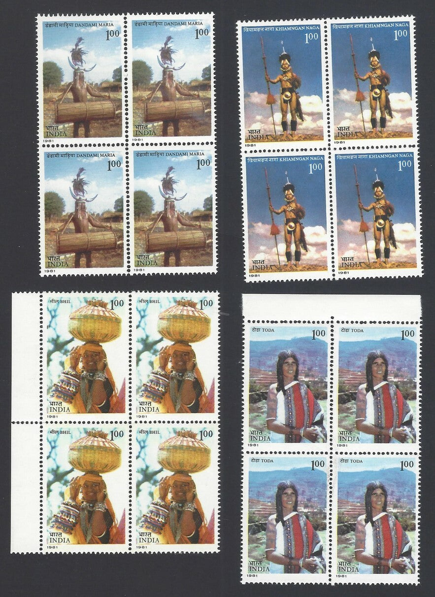 India 1981 Tribes of India set of 4 in block of 4 MNH