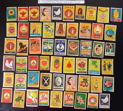 Collection of vintage matchbox labels India unusual graphics 900+ different