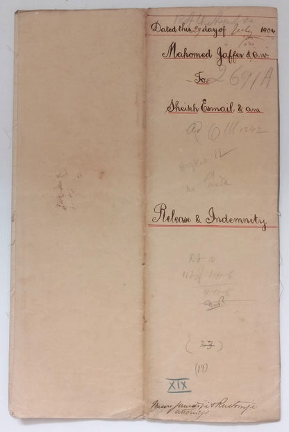 AOP India QV Queen Victoria 1868 Special Adhesive 10R on 1904 indenture 5 pgs