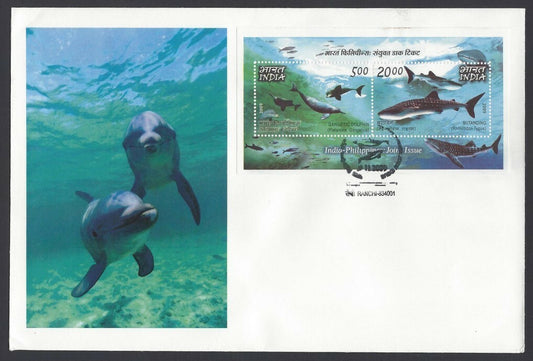 India 2010 Dolphin’s minisheet FDC