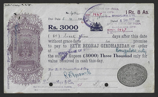 AOP India 1R HUNDI with MYSORE GOVERNMENT control mark