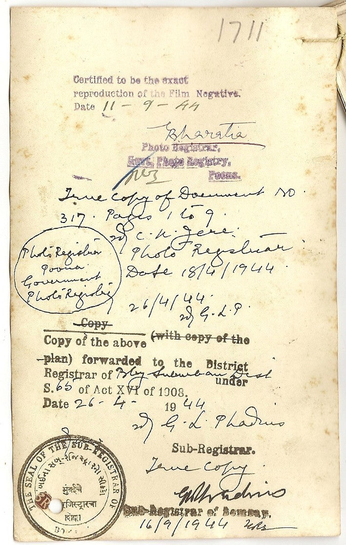 India 1944 photo doc Shaporji P Mistry mortgage DN Rd property to Naoraji Wadia