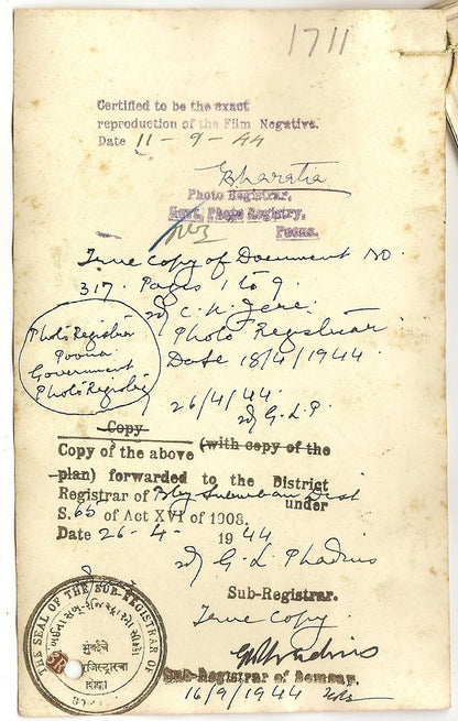 India 1944 photo doc Shaporji P Mistry mortgage DN Rd property to Naoraji Wadia