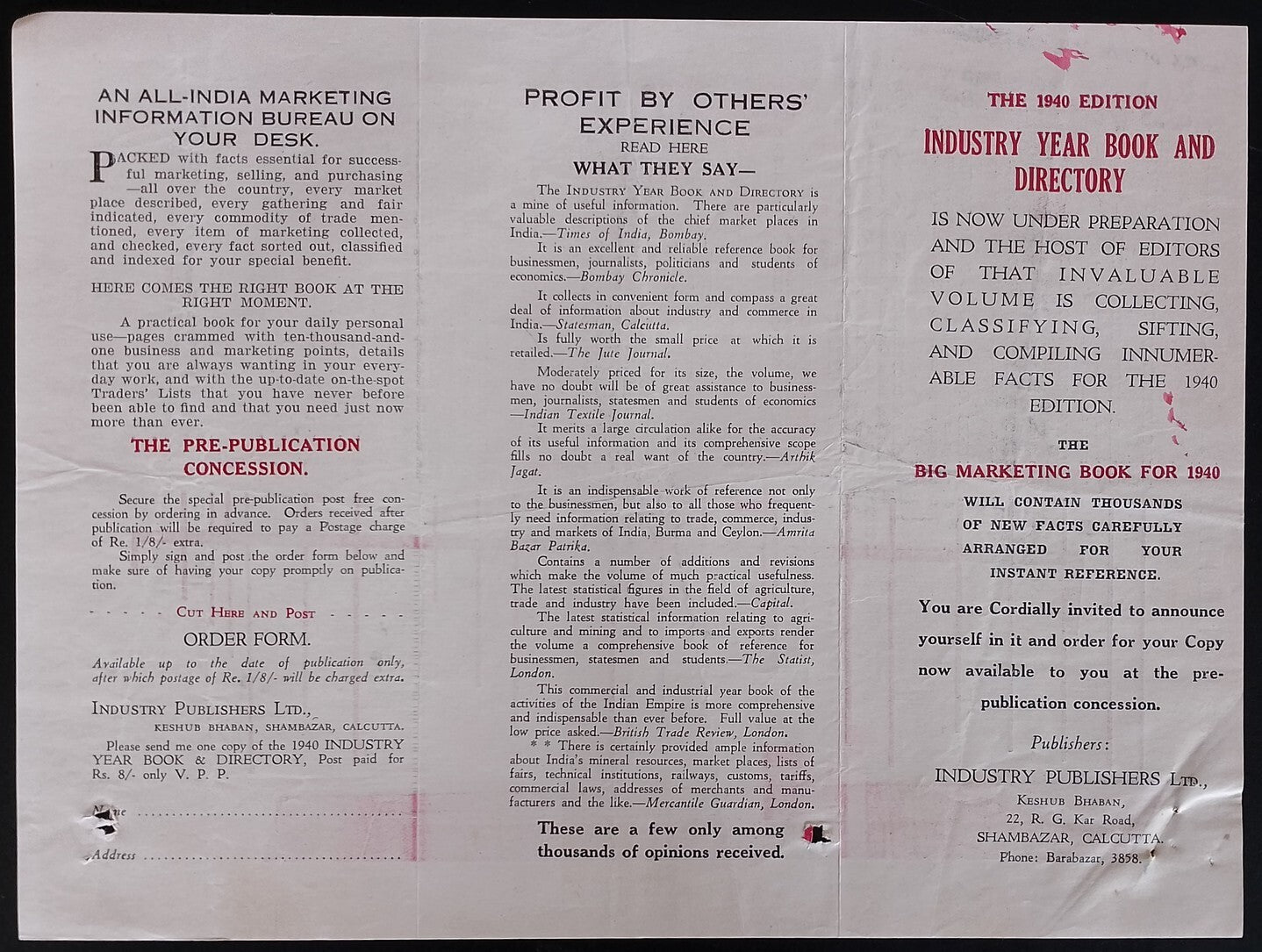 AOP India correspondence - INDUSTRY YEAR BOOK & DIRECTORY 1939