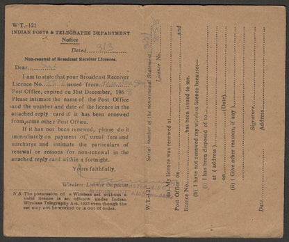 AOP India On Postal Service Wireless License card 1970