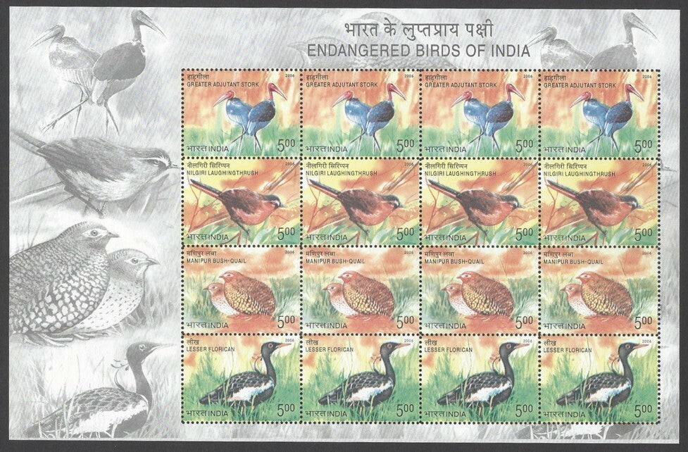 India 2006 Endangered Birds mixed sheetlet MNH