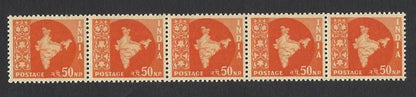 India 1955 Map 50np coil strip of 5 MNH