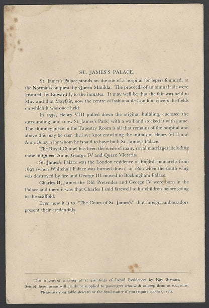 B.I. British India Line Royal Residences menu cards (6)
