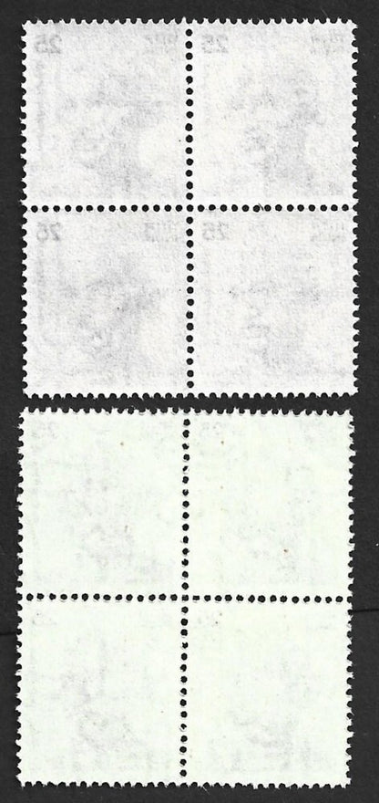 AOP India 1978 Gandhi 25p Types 1 & 2 MNH blocks of 4. SG 732-732a £60