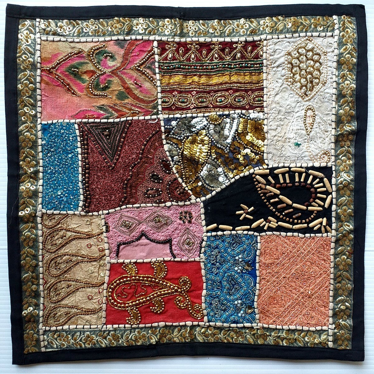 Vintage multipurpose Indian mat wi hand embroidery, sequins, beads, zari, etc