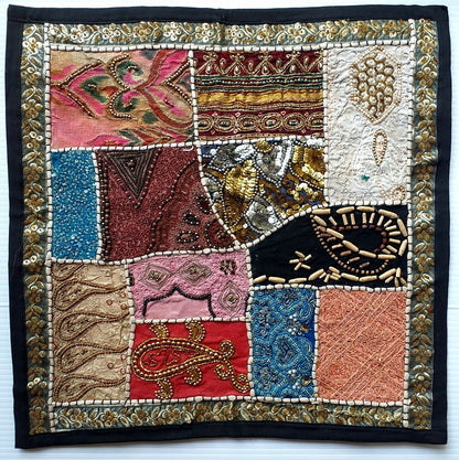 Vintage multipurpose Indian mat wi hand embroidery, sequins, beads, zari, etc