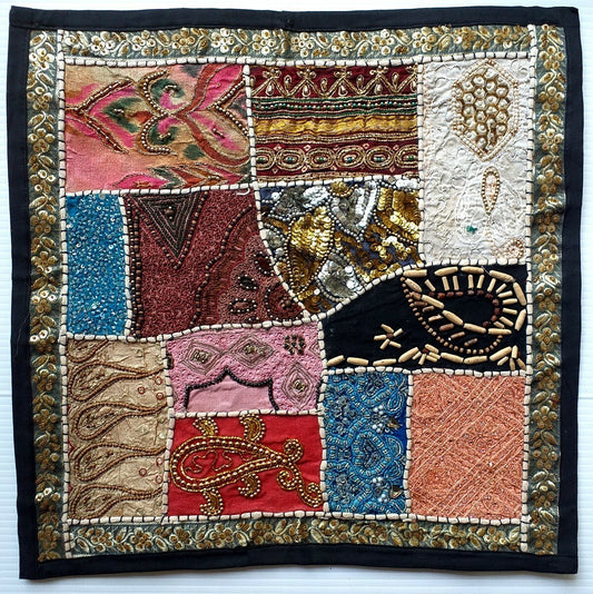 Vintage multipurpose Indian mat wi hand embroidery, sequins, beads, zari, etc