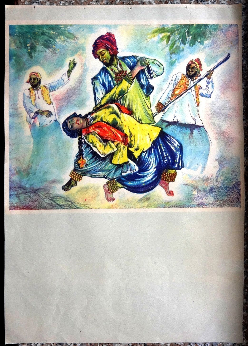 India vintage calendar print BHANGRA PUNJAB 15” X 24” Ӝ