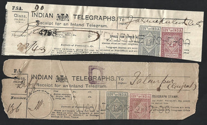 India 1875-1906 collection of telegraph receipts used from 18 different towns