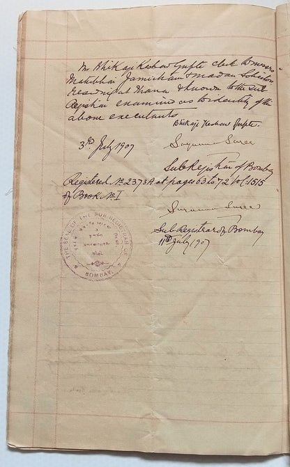 AOP India KEdVII King Edward VII 50R Special Adhesive on 1907 12 page indenture