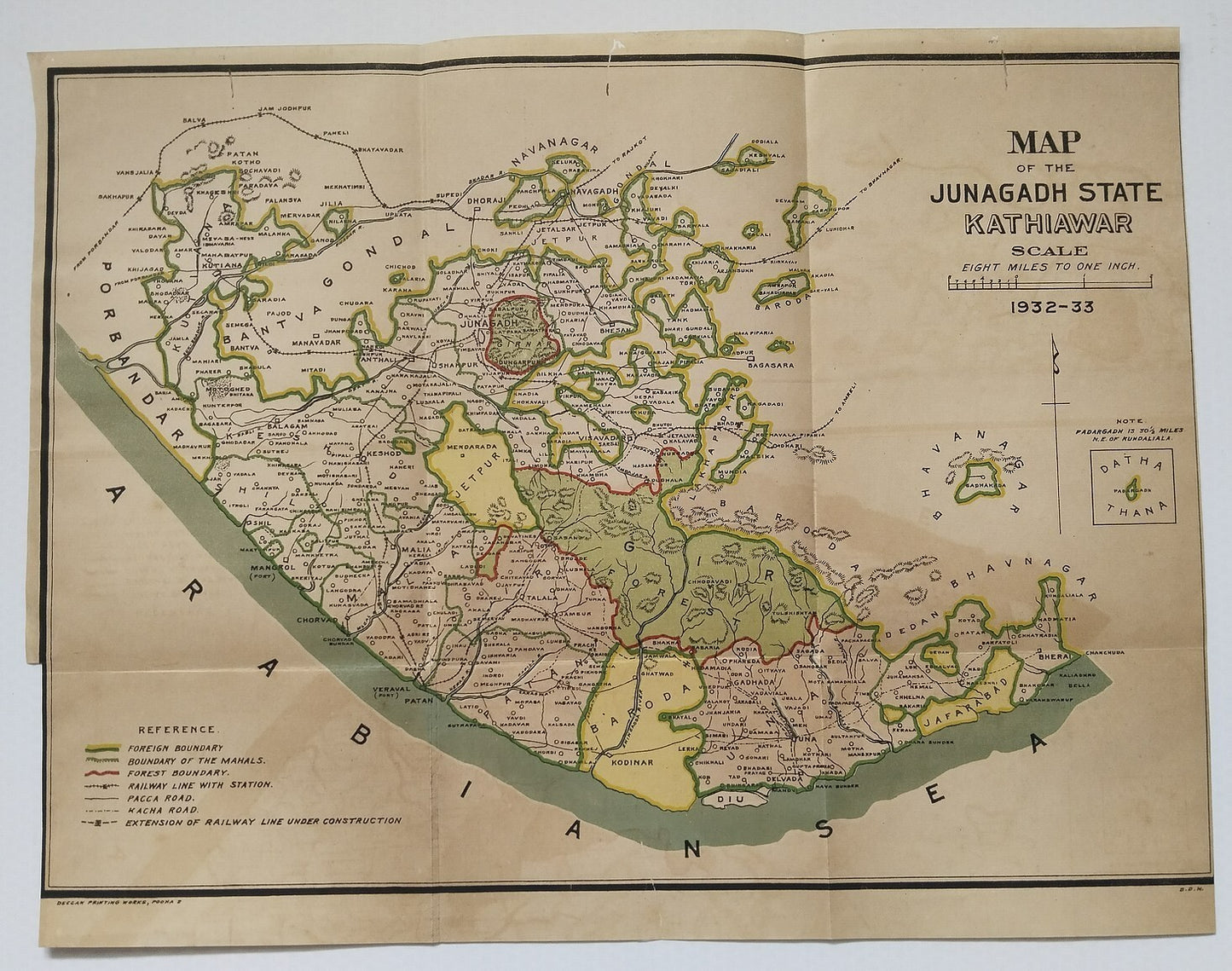 AOP India 1913 MAP of Junagadh State 33x48cm