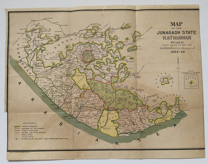 AOP India 1913 MAP of Junagadh State 33x48cm