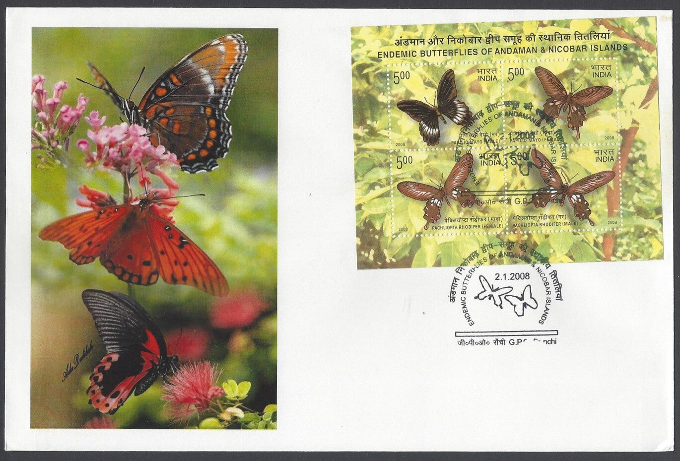 India 2008 Endemic Butterflies of Andaman & Nicobar Islands MS First Day cover