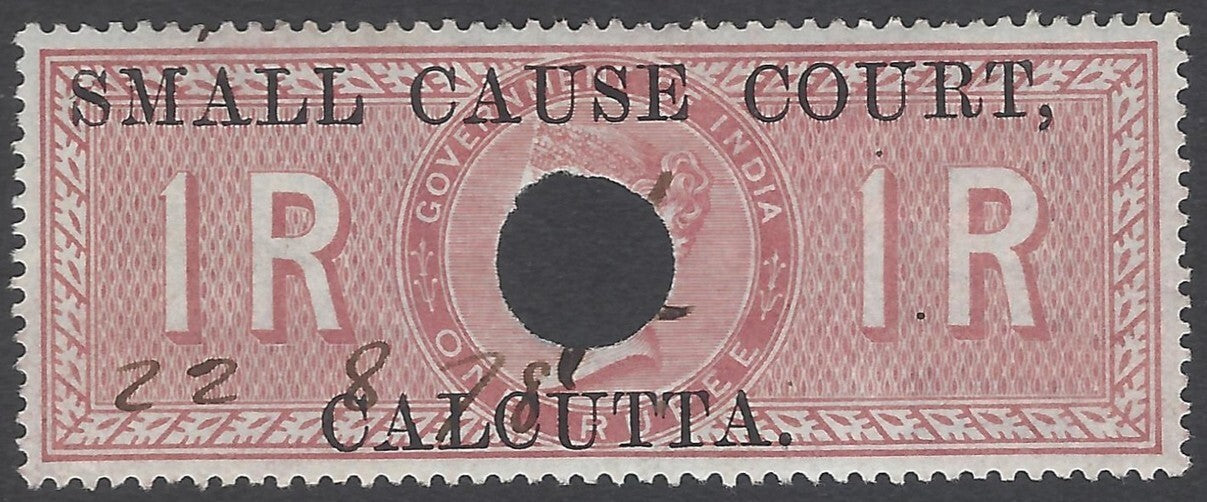 AOP India QV 1868 SMALL CAUSE COURT CALCUTTA ovpt on Special Adhesive 1R brown