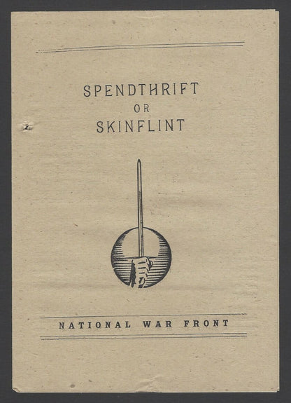 India 1943 WW2 National War Front Propaganda Leaflet Spendthrift or Skinflint