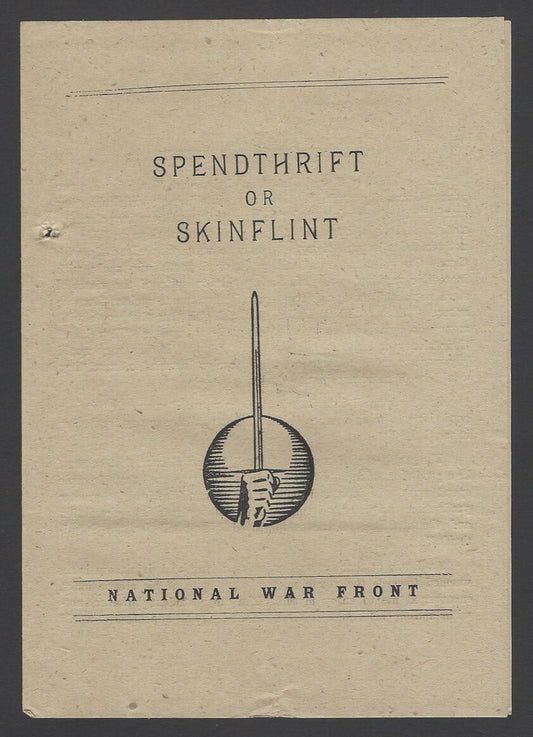 India 1943 WW2 National War Front Propaganda Leaflet Spendthrift or Skinflint