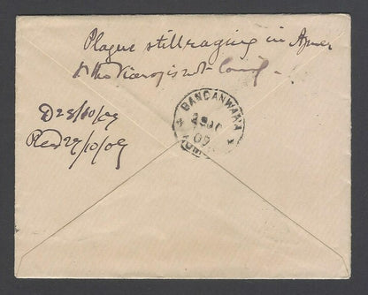 AOP India neat KEdVII King Edward VII 1/2a green large format envelope used 1909