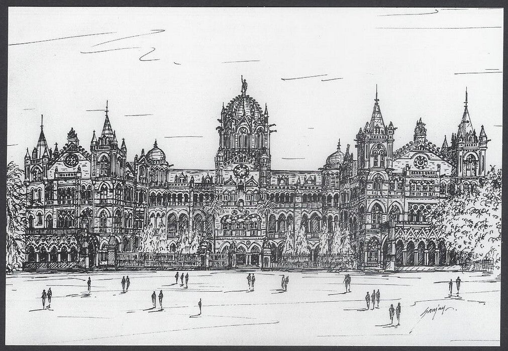 AOP India BOMBAY sketch postcard CST TERMINUS