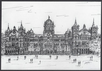 AOP India BOMBAY sketch postcard CST TERMINUS