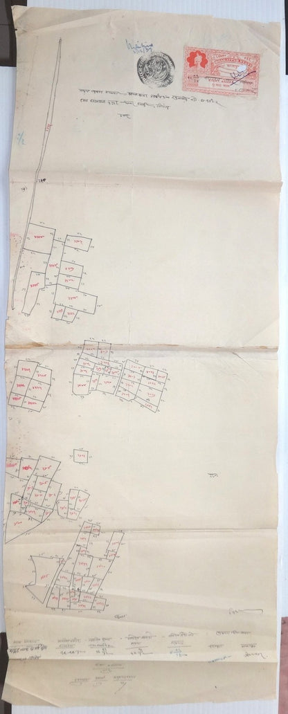 India 1939 hand drawn street map with Bhartpur State Court Fee stamp 11.5”x30.5”