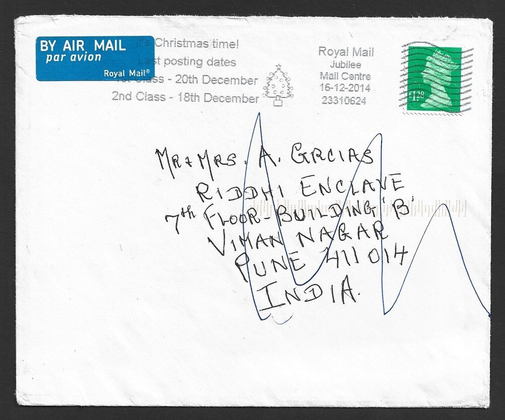 GB Machin £1.28 single franking on RTS cover to India
