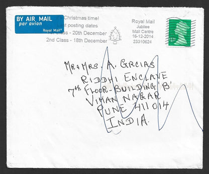 GB Machin £1.28 single franking on RTS cover to India