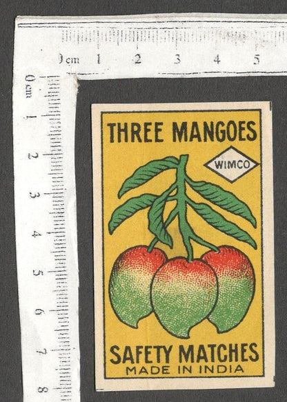 AOP India vintage matchbox label Three Mangoes by WIMCO