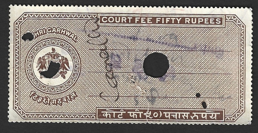 India Tehri Garhwal Court Fee 50 Rupees brown