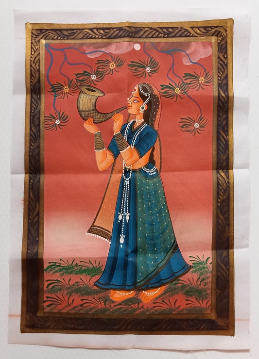 India vintage hand painting on cloth INDIAN GIRL 8 x 12 inches