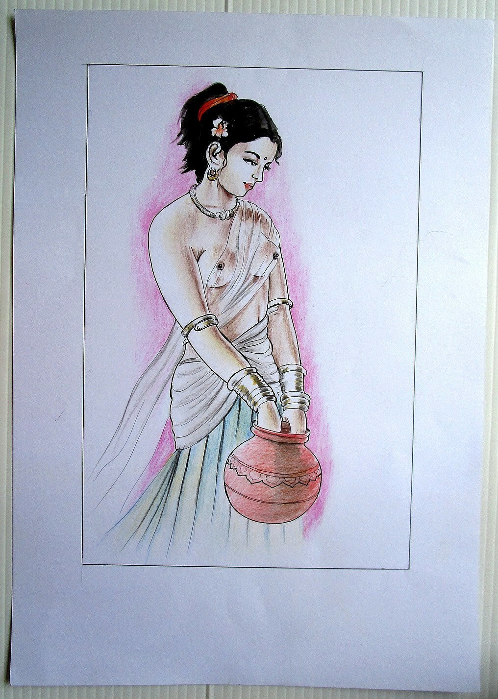 Nude Indian Beauty watercolours, crayons & ink on card 11.5” x 17.5”