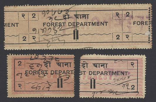 India 1891 Forest Tax 2a all 3 portion in 3 parts zaz