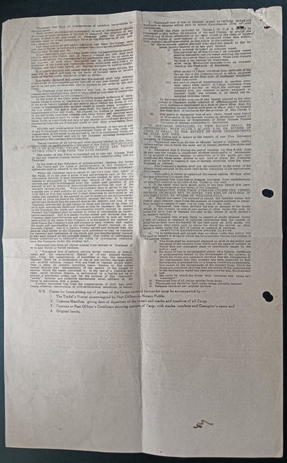 Indian GLOBAL INSURANCE COMPANY 1945 Insurance Policy
