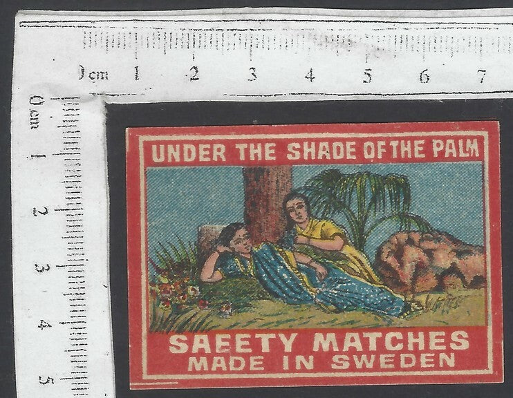 AOP India vintage matchbox label Under the Shade of the Palm Made in Sweden