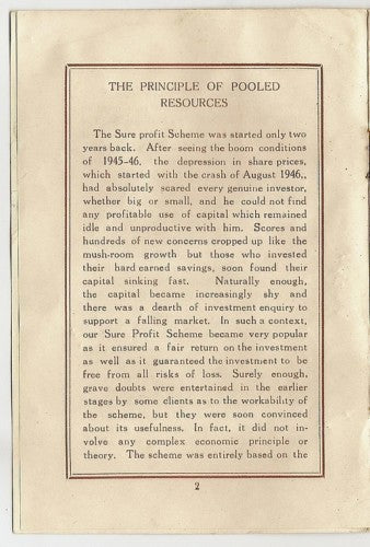 1950 India Sure Profit Scheme SCAM booklet