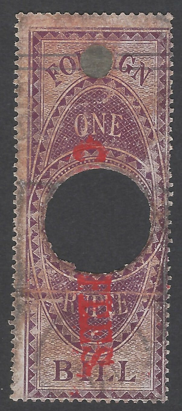 AOP India QV 1870 COURT FEES red ovpt on QV FOREIGN BILL 1R used Bft. 32 UNCUT