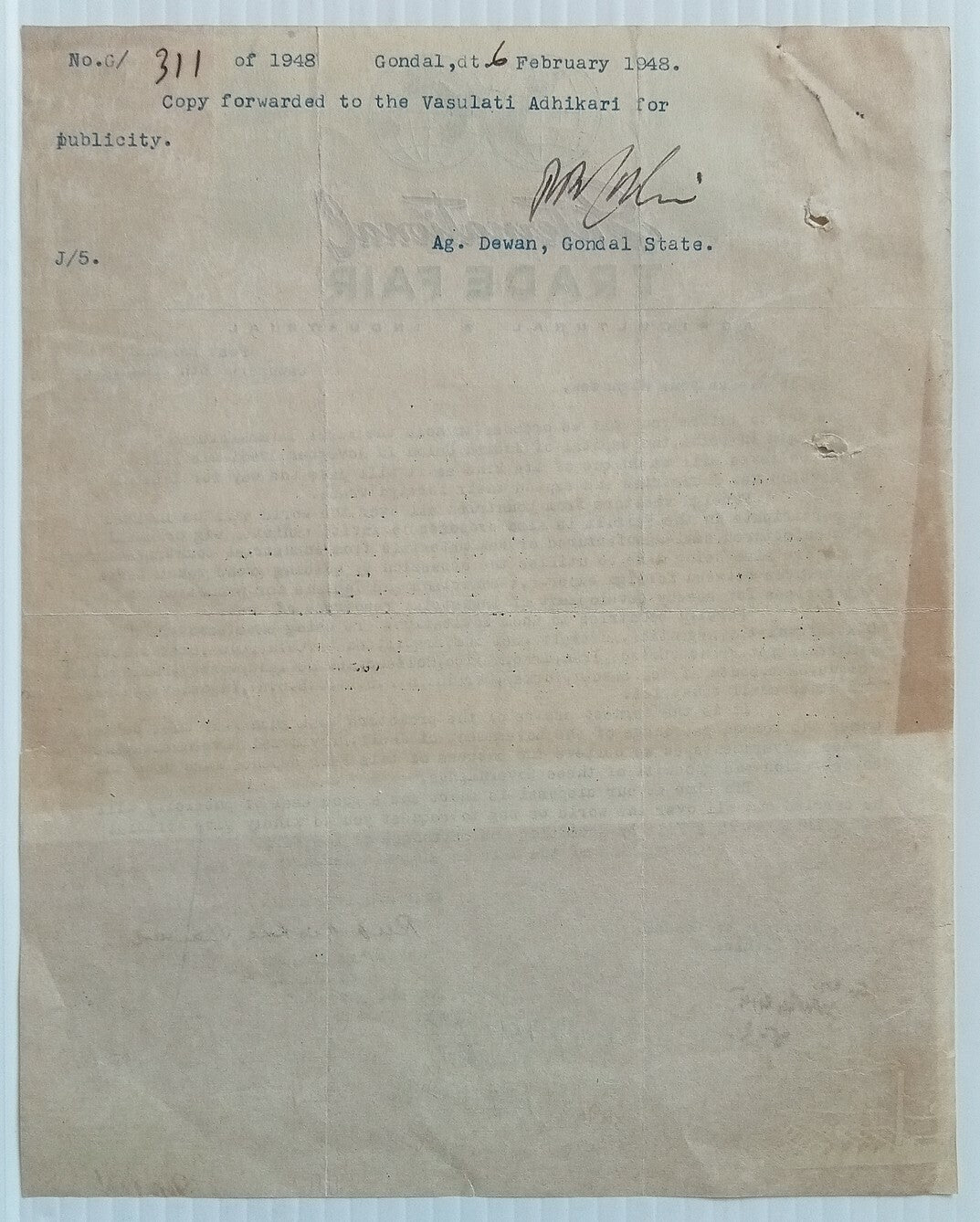 AOP India 1948 International Trade Fair, Delhi used letterhead